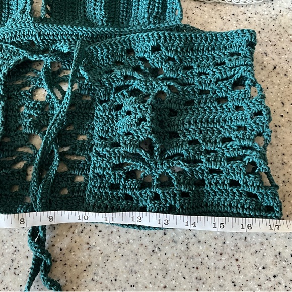 Hand crafted Halter 4.99 Ship Teal Crochet large crop top Hippie Bohemian - Picture 7 of 7